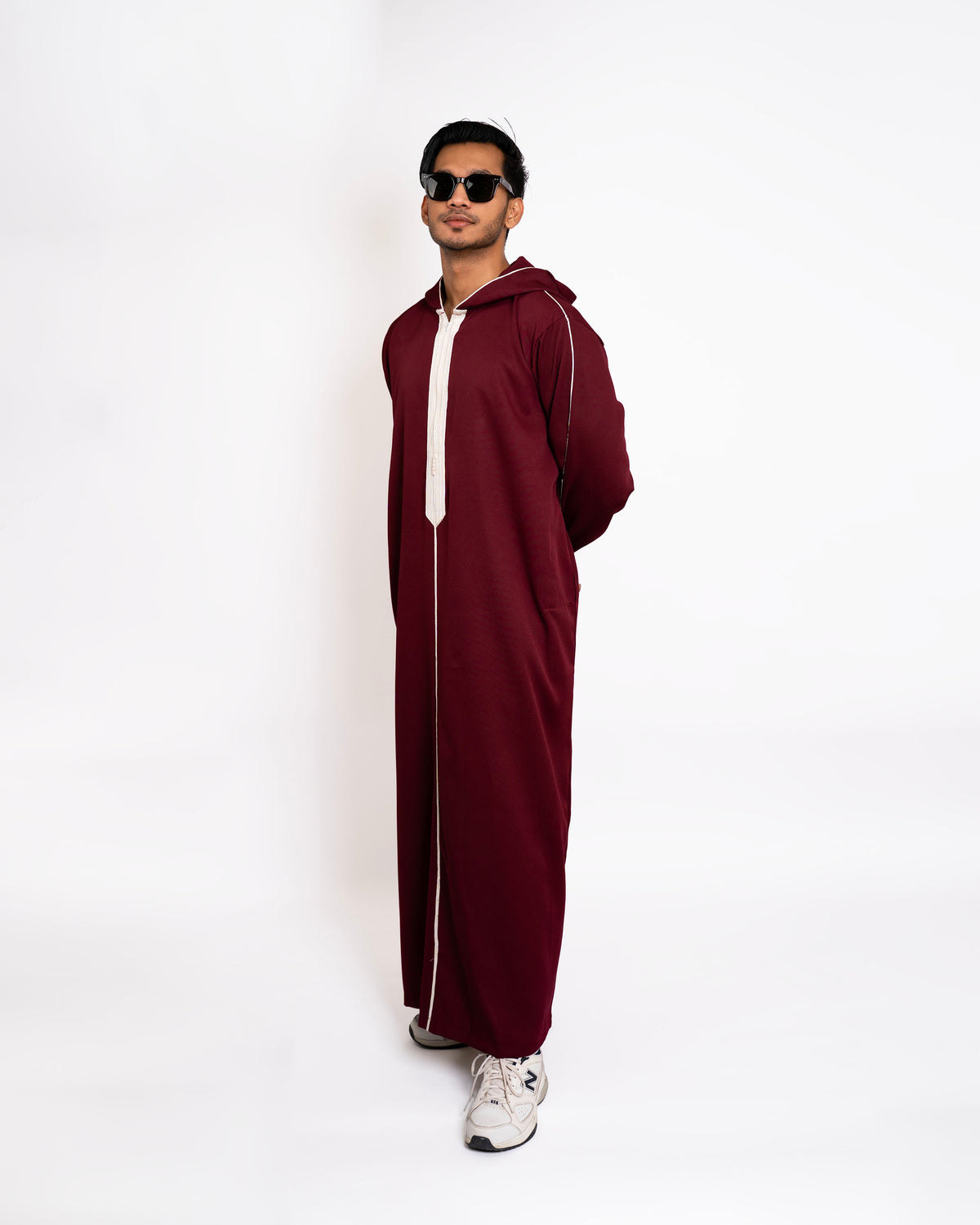 Men's Burgundy Djellaba Full Length View – Furqanwear