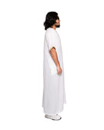 Moroccan Thobe White Gold for Men – Full Length Side Profile | Furqanwear