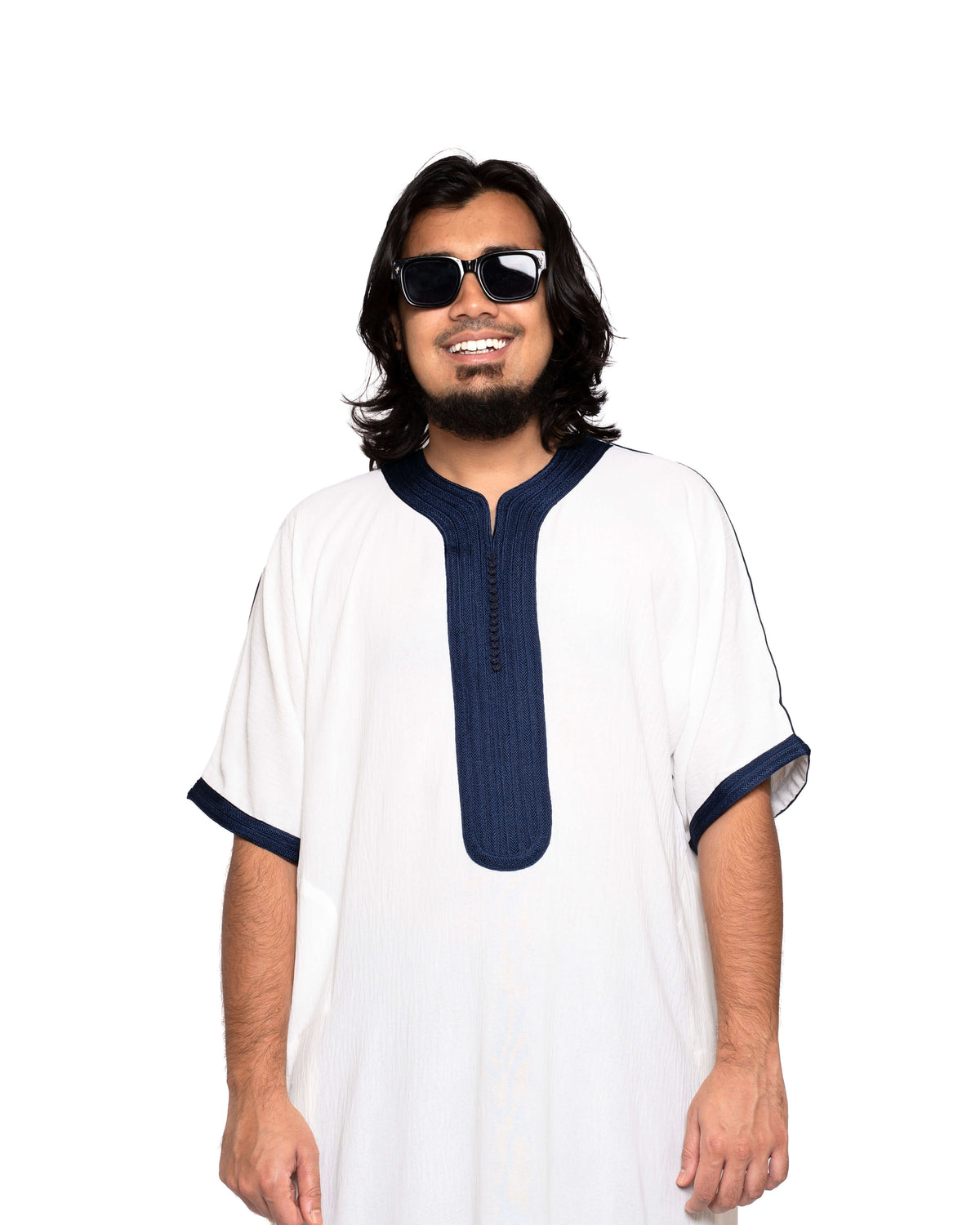 White Moroccan Thobe Navy Embroidered for Men — FurqanWear Canada