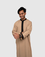 Royal Thobe Light Beige Half View for Men – Premium Islamic Wear Canada