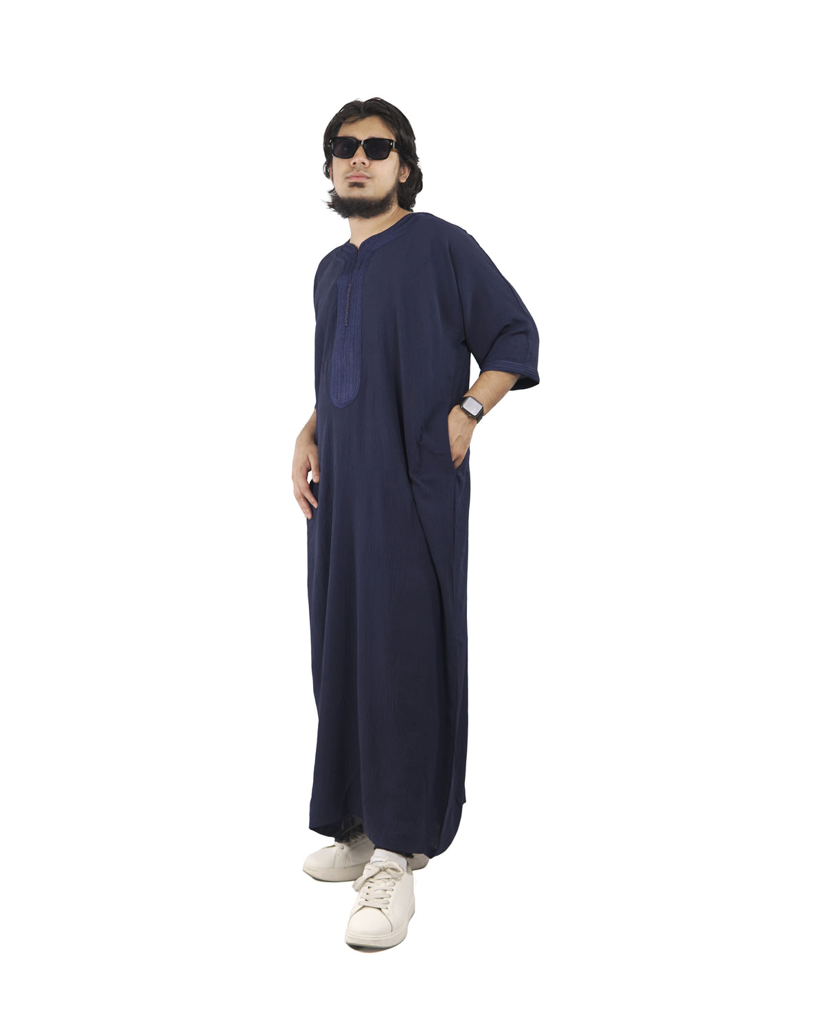 Blue Moroccan Thobe for Men – Premium quality thobe by Furqanwear, available in Canada & USA.
