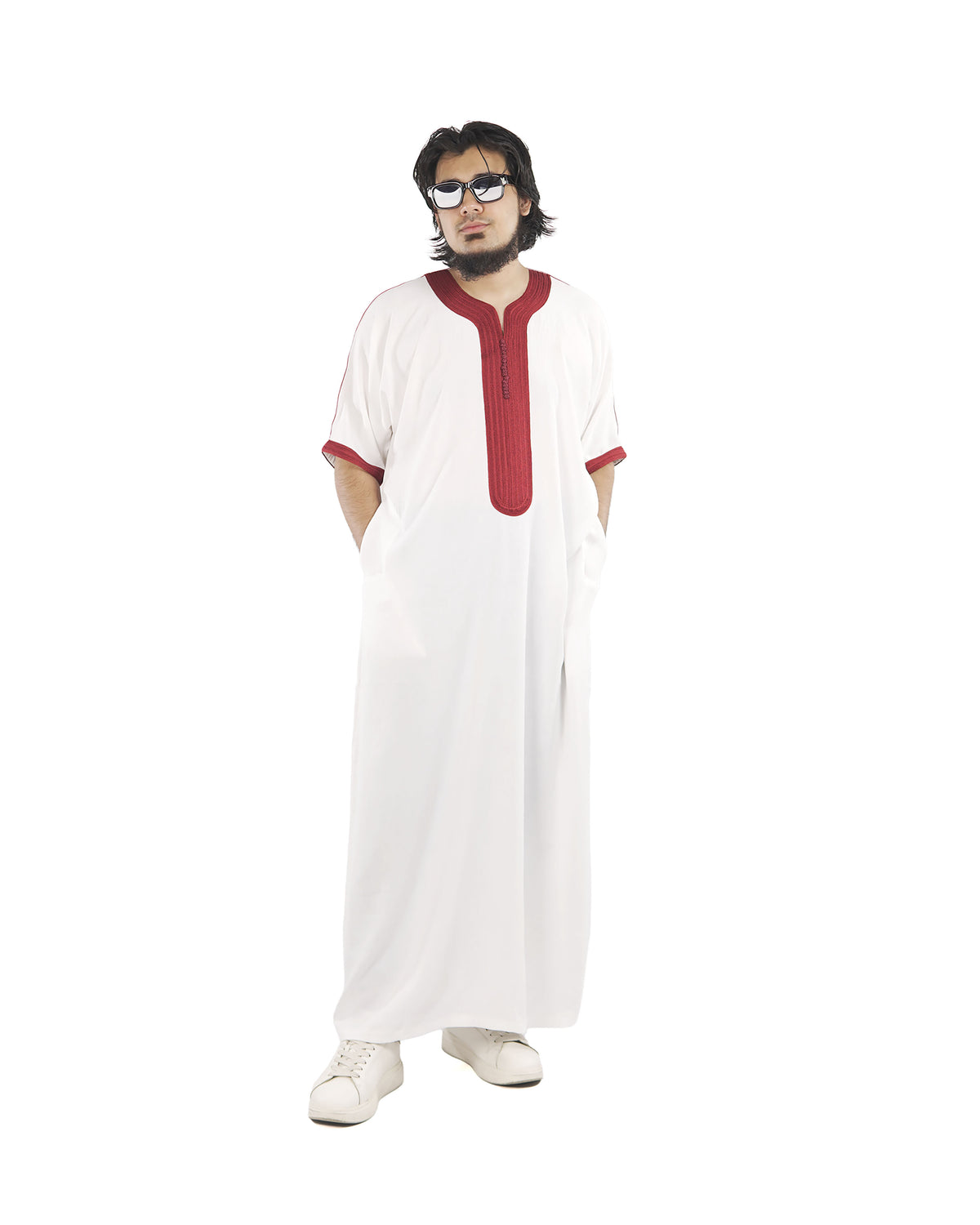 WHITE MAROON MOROCCAN THOBE