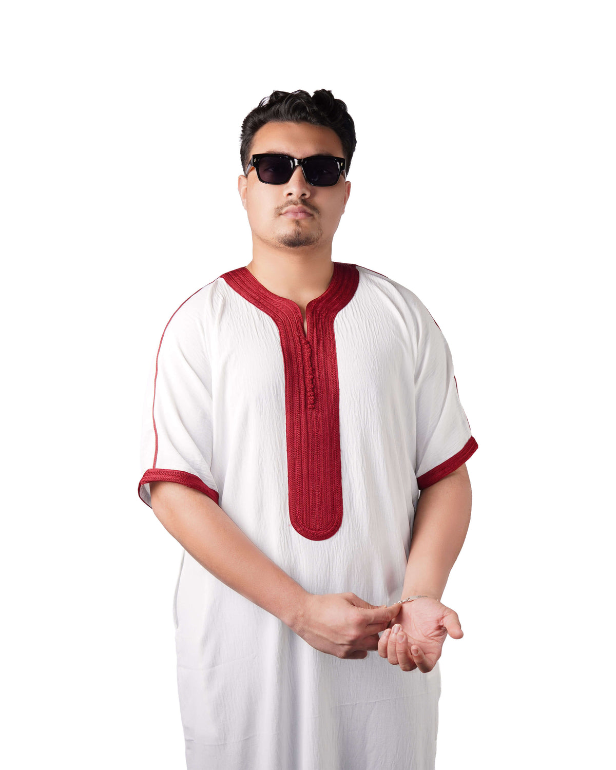 WHITE MAROON MOROCCAN THOBE