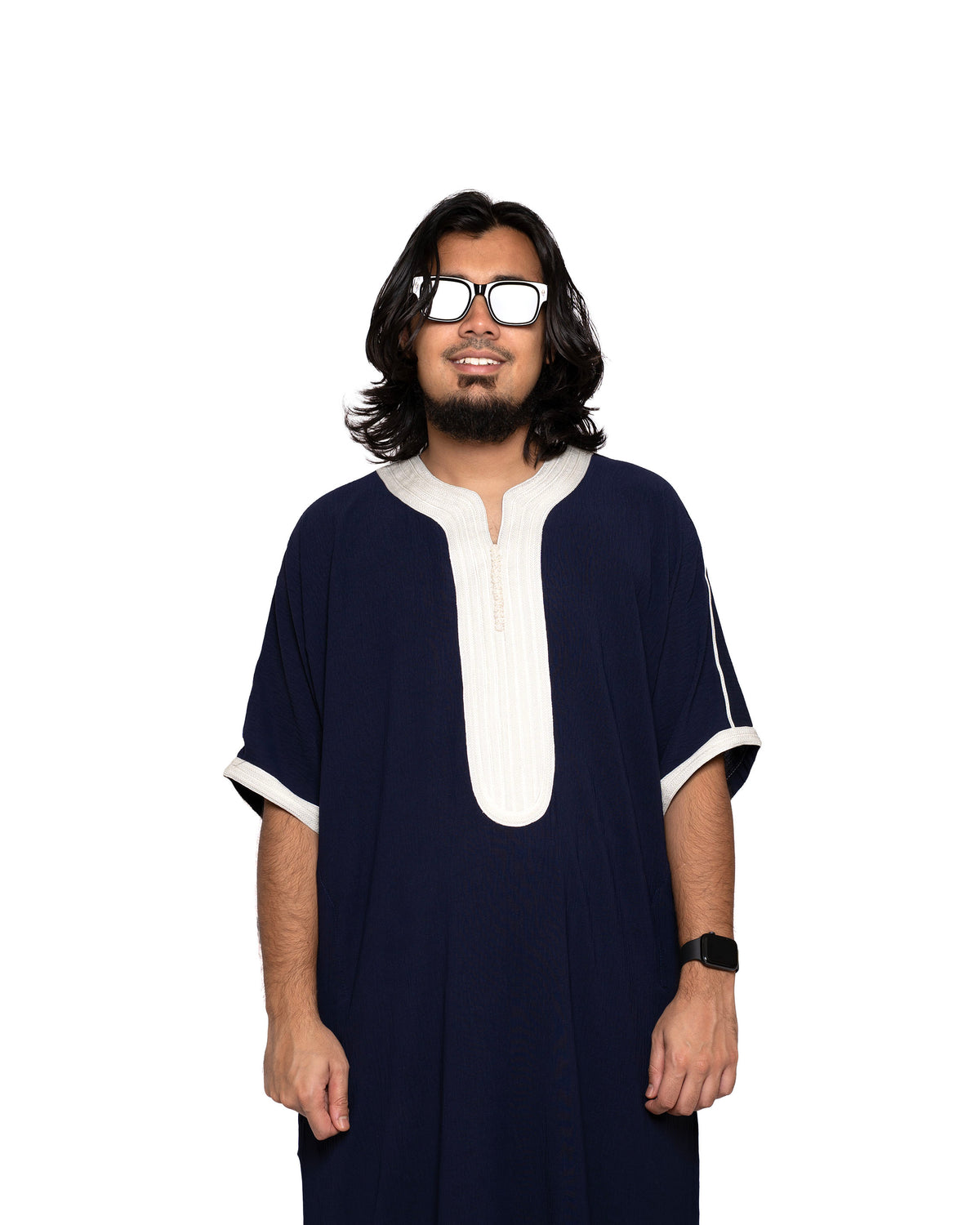 Navy White Moroccan Thobe for Men — FurqanWear Canada