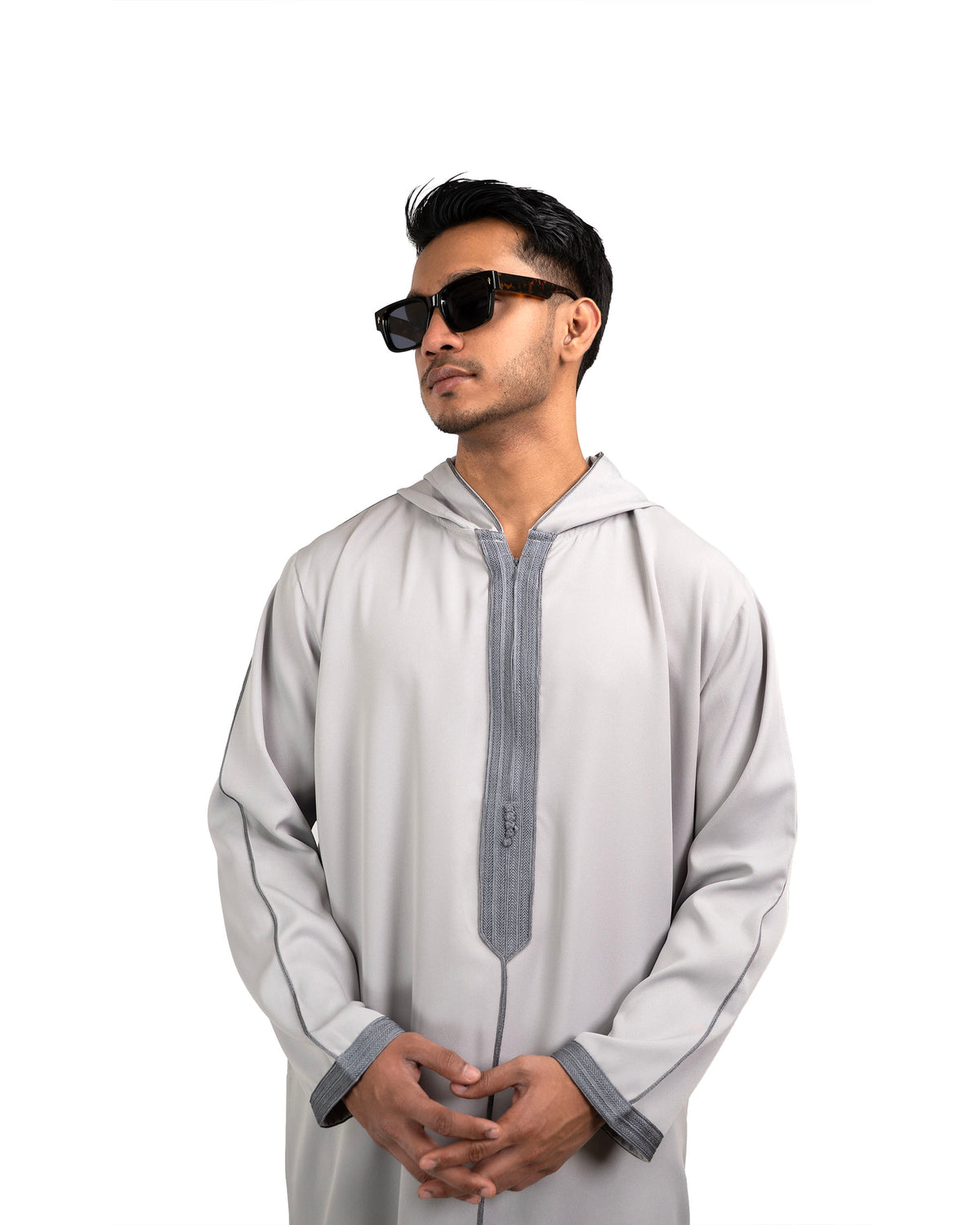 Djellaba Silver for Men – Hooded, Front View | Furqanwear