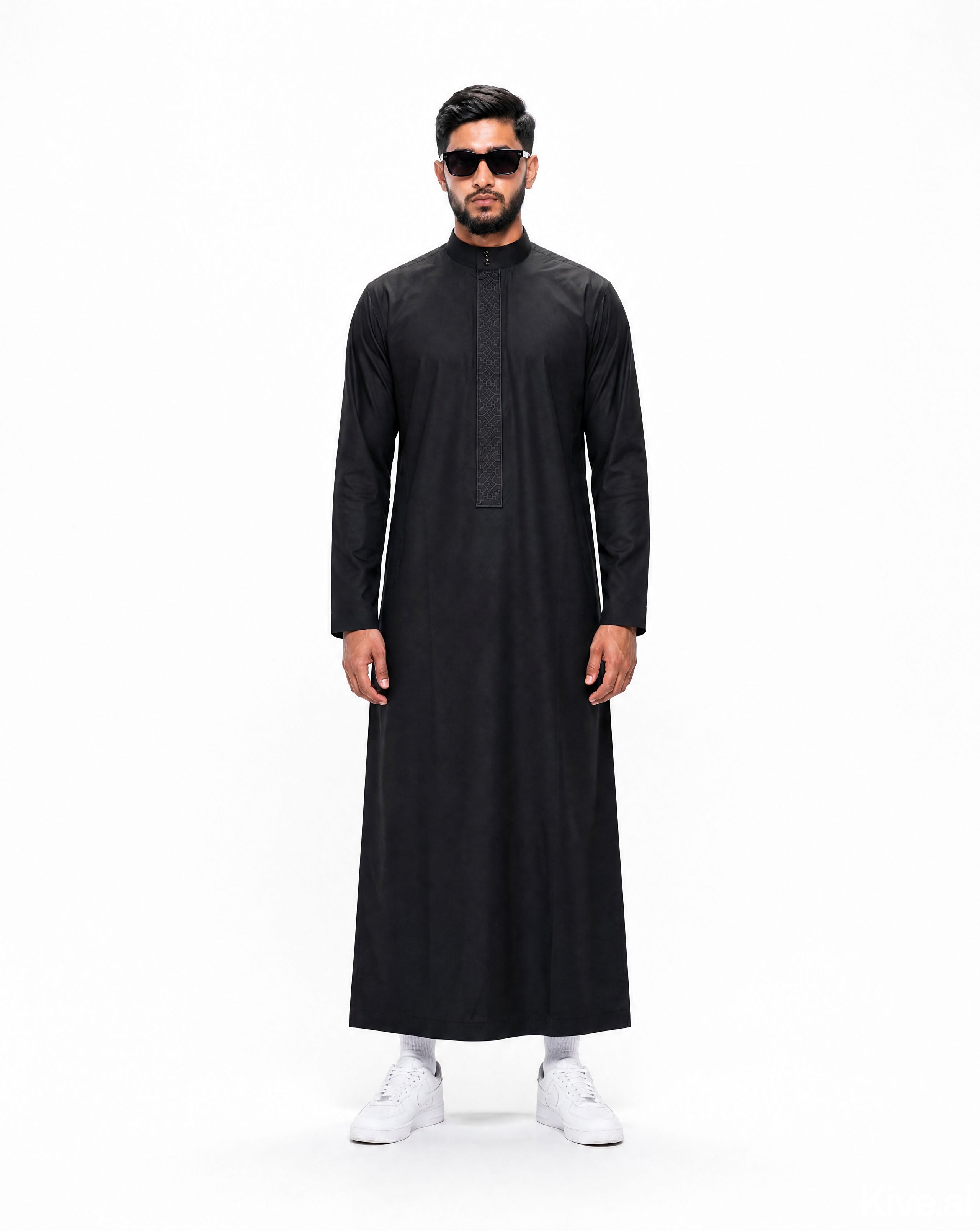 Black Saudi Thobe with Bronze Embroidery