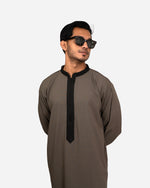 Royal Thobe Olive Half View for Men – Premium Islamic Wear Canada