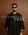 Black Moroccan Thobe for Men with tonal sfifa embroidery — Furqanwear Canada
