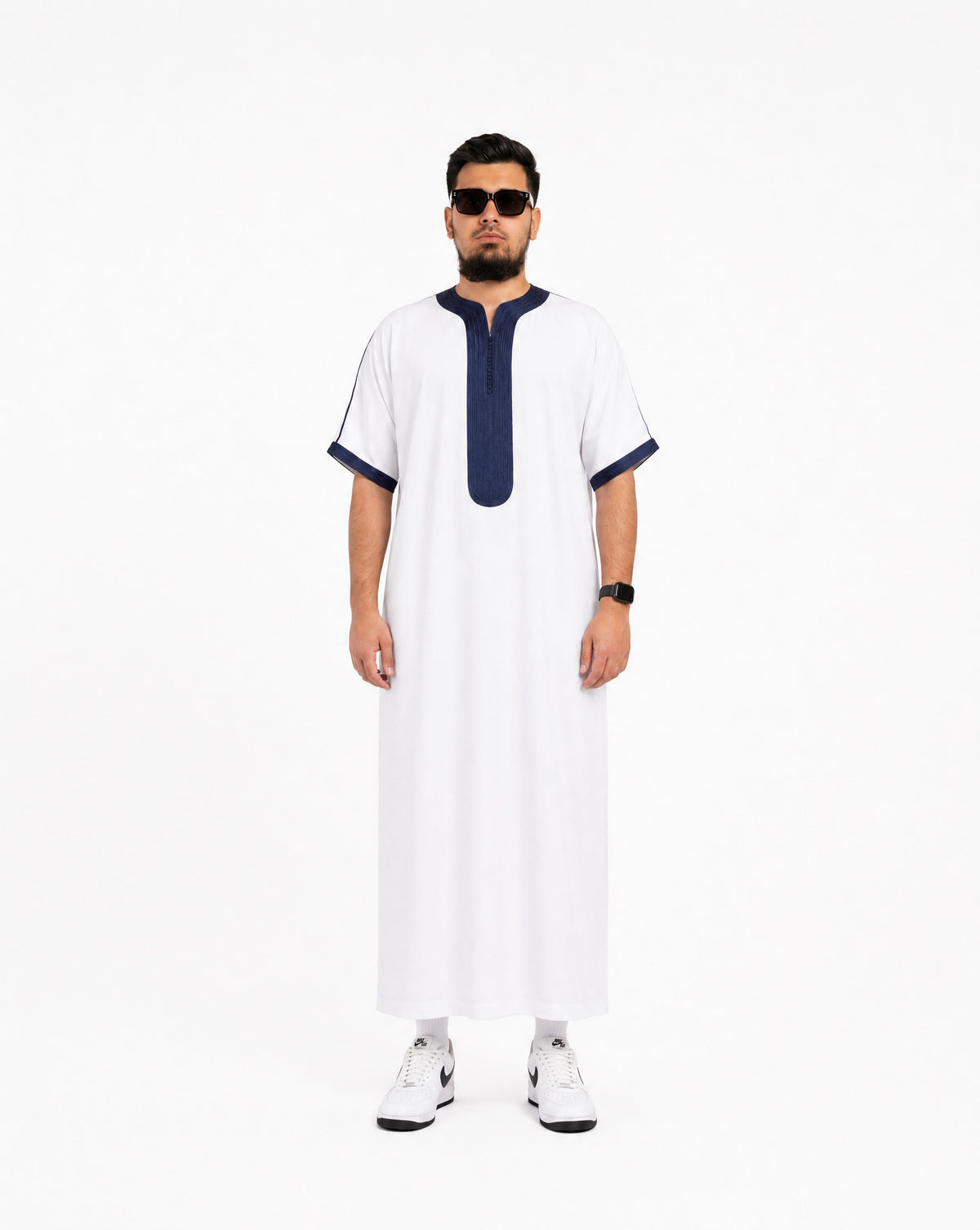 White navy moroccan thobe for men by Furqanwear