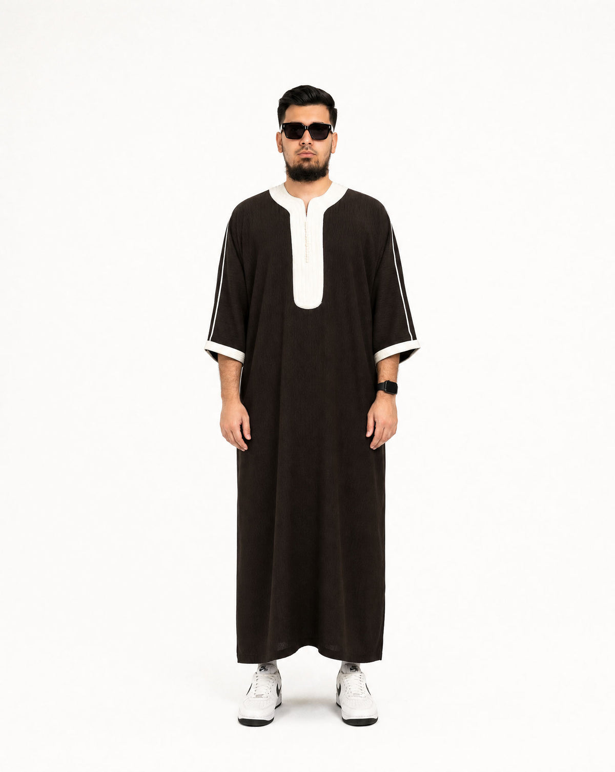 Men's Aud Brown Moroccan Thobe half-sleeve full length — Furqanwear