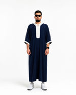 Men's Navy White Moroccan Thobe half-sleeve full length — Furqanwear Toronto