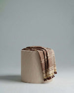Chocolate and cream keffiyeh scarf with traditional Palestinian fishnet woven pattern — Furqanwear