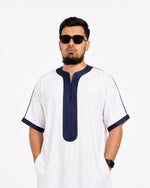 WHITE NAVY MOROCCAN THOBE close view