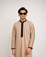 Long sleeve cuff detail – light beige premium thobe for men