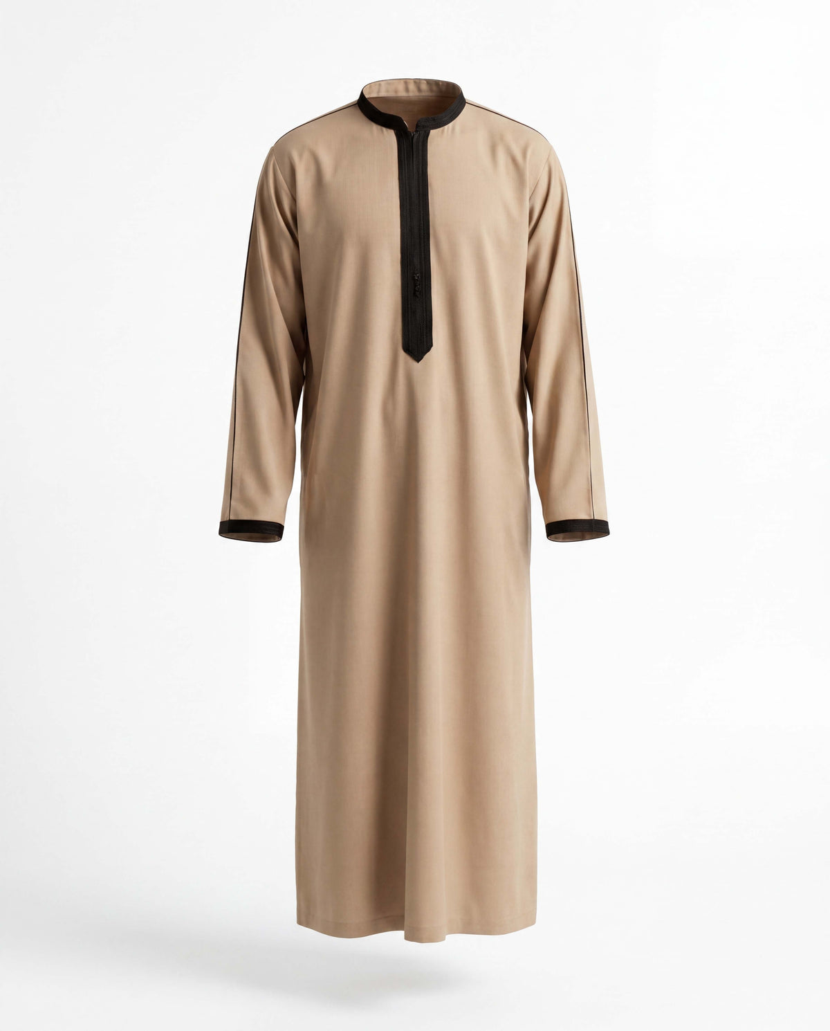 Muslim man wearing light beige Royal Thobe – full-length front view