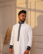 Muslim man wearing Classic White Embroidery Thobe Jubba at Jumu'ah – Furqanwear Canada