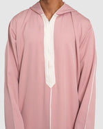 Dusty Rose Djellaba Hooded Thobe – close up premium microfiber fabric dusty rose texture | Furqanwear Canada