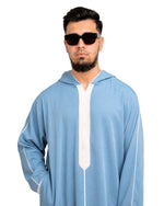 Sleeve and cuff detail of the slate blue djellaba for men by Furqanwear