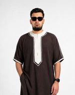 Men's Brown Moroccan Thobe half-sleeve design, — Furqanwear