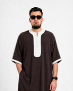 Deep Brown Moroccan Thobe by Furqanwear, front view with sfifa embroidery — Canada