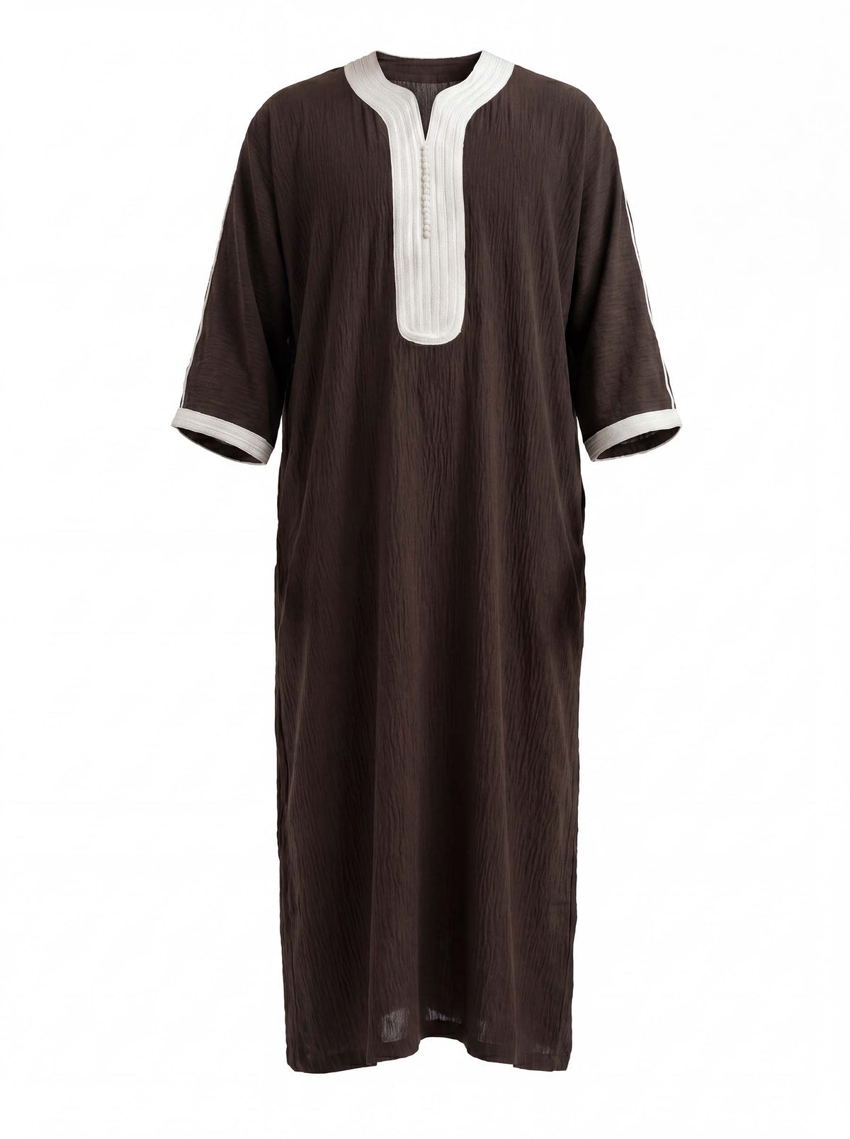 Deep Aud Brown Moroccan Thobe sfifa embroidery chest detail — Furqanwear Toronto