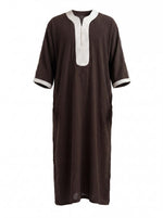 Deep Aud Brown Moroccan Thobe sfifa embroidery chest detail — Furqanwear Toronto