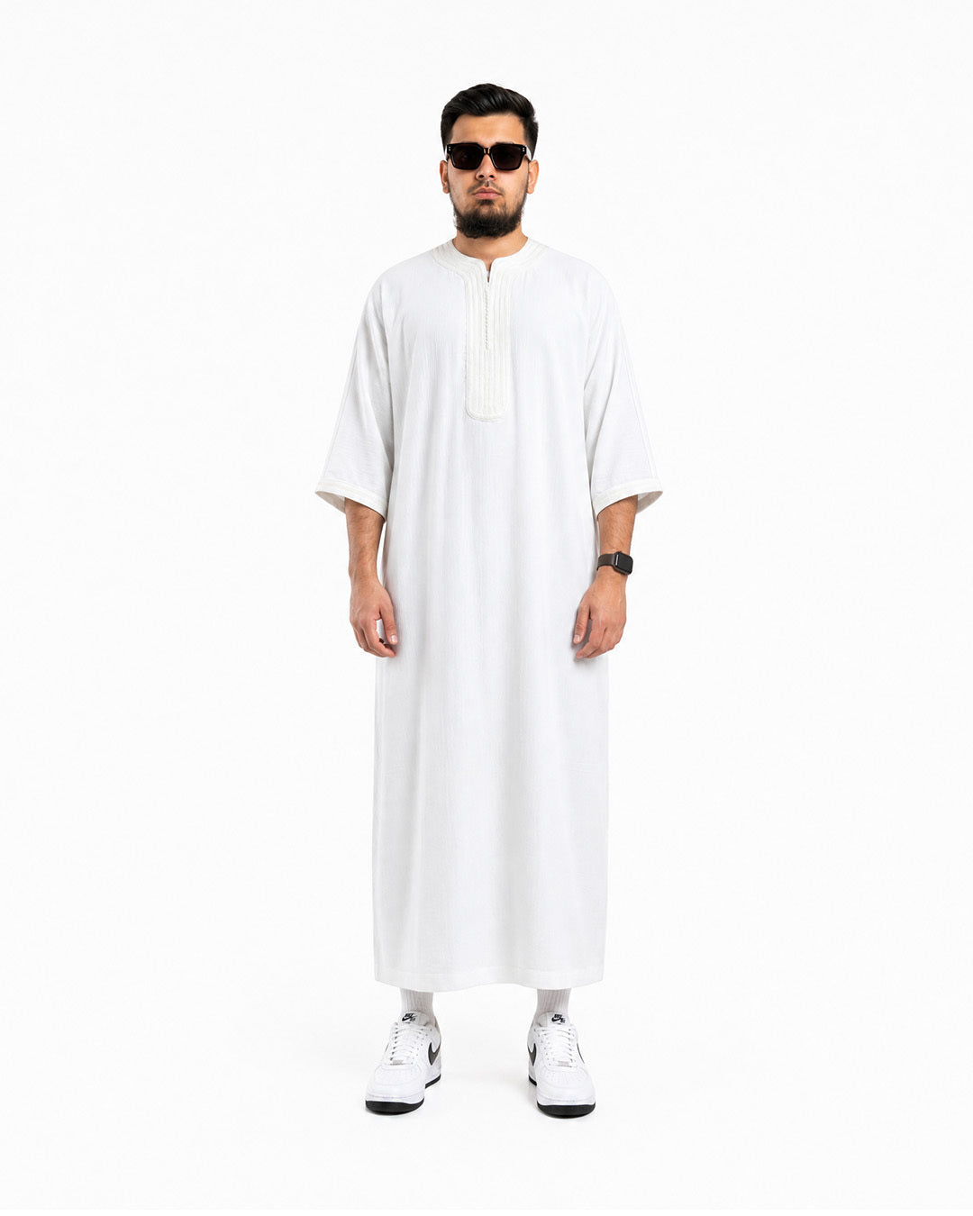 Off white Moroccan thobe full length, relaxed Moroccan cut - Furqanwear