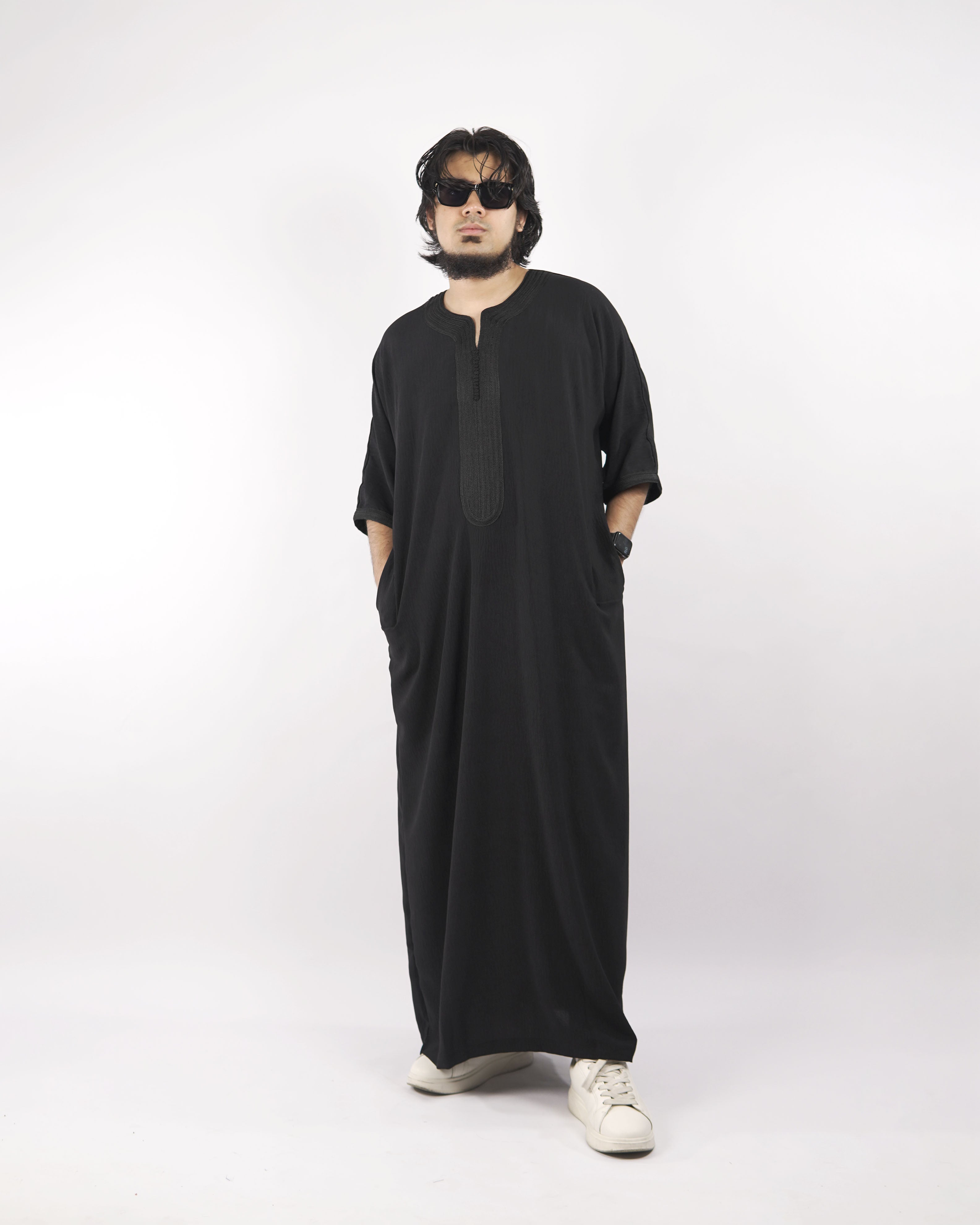 Black half sleeve thobe | Moroccan Thobe – Furqan