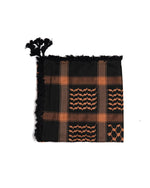 Black & Brown Authentic keffiyeh (shemagh) available online, Toronto, near Toronto, Ontario. Traditional kaffiyeh (kufiya) design. Versatile keffiyeh scarf and arab head scarf. Also a stylish shemagh scarf. Learn how to wear a keffiyeh and about keffiyeh and shemagh