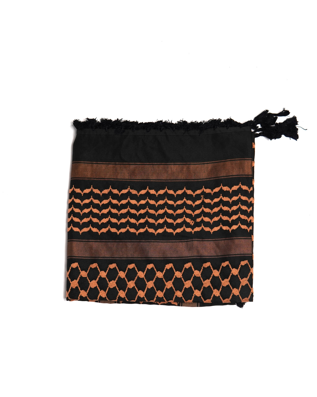 Black & Brown Authentic keffiyeh (shemagh) available online, Toronto, near Toronto, Ontario. Traditional kaffiyeh (kufiya) design. Versatile keffiyeh scarf and arab head scarf. Also a stylish shemagh scarf. Learn how to wear a keffiyeh and about keffiyeh and shemagh