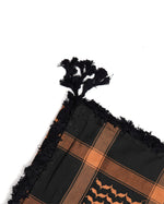 Black & Brown Authentic keffiyeh (shemagh) available online, Toronto, near Toronto, Ontario. Traditional kaffiyeh (kufiya) design. Versatile keffiyeh scarf and arab head scarf. Also a stylish shemagh scarf. Learn how to wear a keffiyeh and about keffiyeh and shemagh