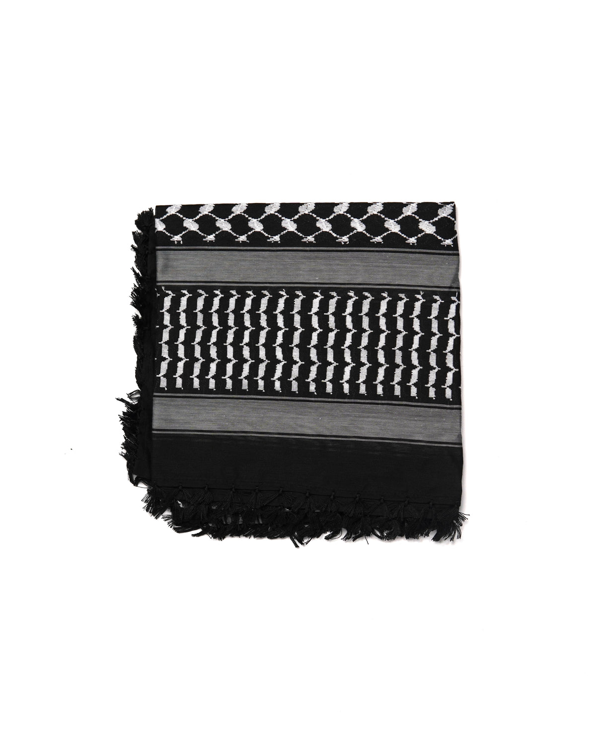 Black and White Authentic keffiyeh (shemagh) available online, Toronto, near Toronto, Ontario. Traditional kaffiyeh (kufiya) design. Versatile keffiyeh scarf and arab head scarf. Also a stylish shemagh scarf. Learn how to wear a keffiyeh and about keffiyeh and shemagh