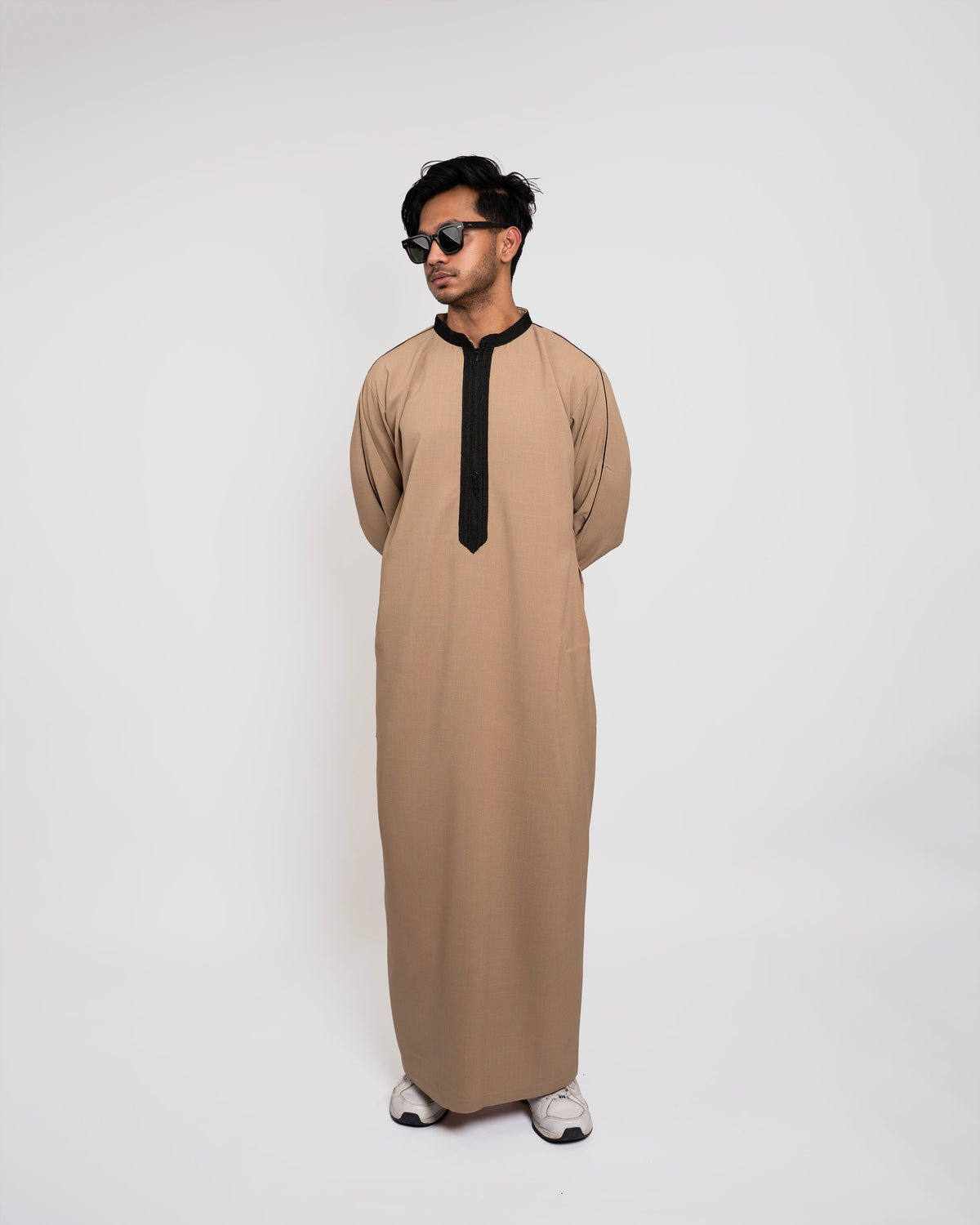 Royal Thobe Light Beige Full Length View – Modest Menswear for Men USA