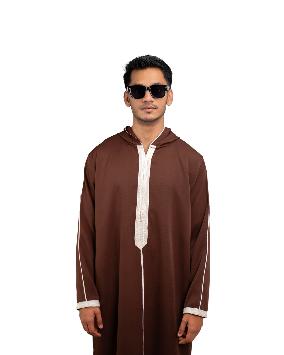 Djellaba Wooden Brown for Men – Hooded, Front View | Furqanwear