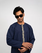 Navy Blue Emirati Thobe embroidery detail — Islamic clothing Canada and USA