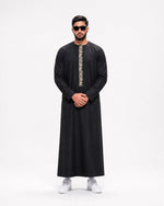 Emirati Thobe Embroidered - Black full length view - Furqanwear