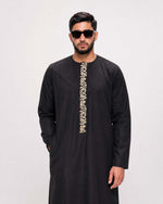 Emirati Thobe Embroidered - Black half view - Furqanwear