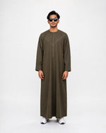 Emirati Thobe Embroidered - Dark olive