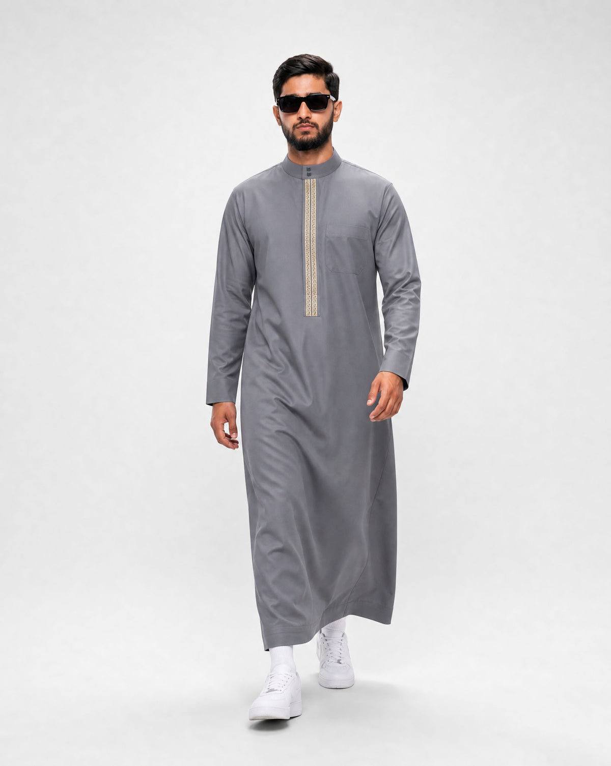 Saudi Thobe Embroidered - Grey