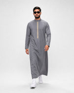 Saudi Thobe Embroidered - Grey