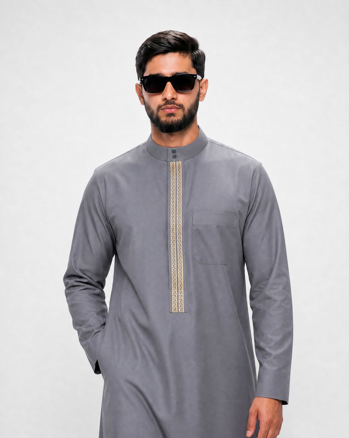 Saudi Thobe Embroidered - Grey