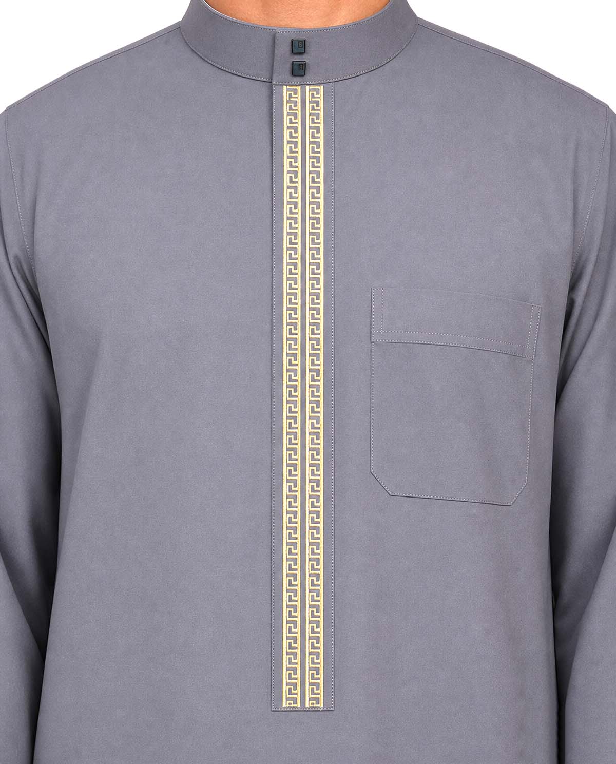 Saudi Thobe Embroidered - Grey