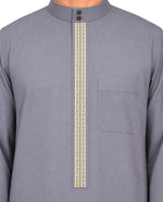 Saudi Thobe Embroidered - Grey