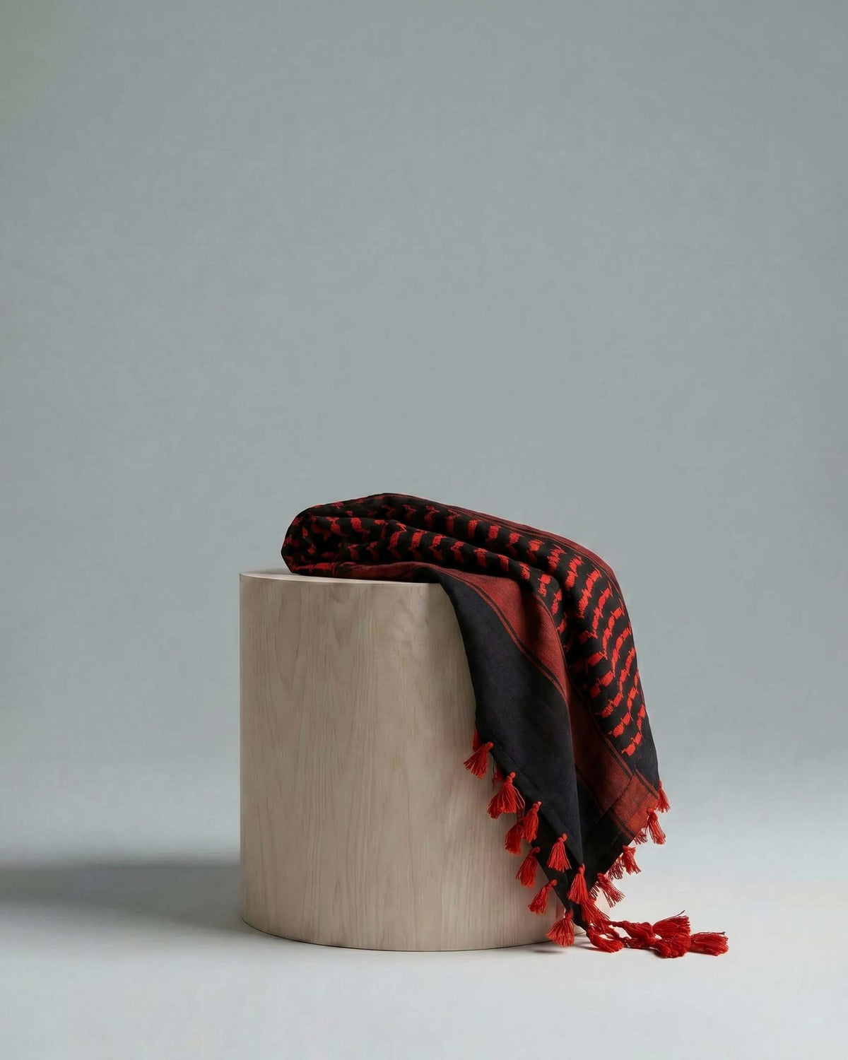 Black & Scarlet Keffiyeh Scarf with Tassels