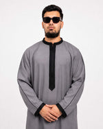 Long sleeve cuff detail – night grey premium thobe for men