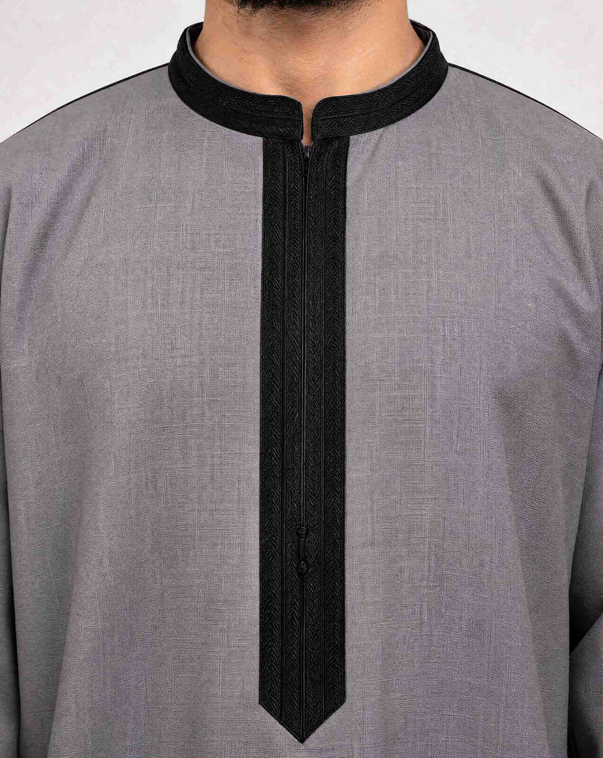 100% Italian linen fabric close-up – night grey Royal Thobe by Furqanwear