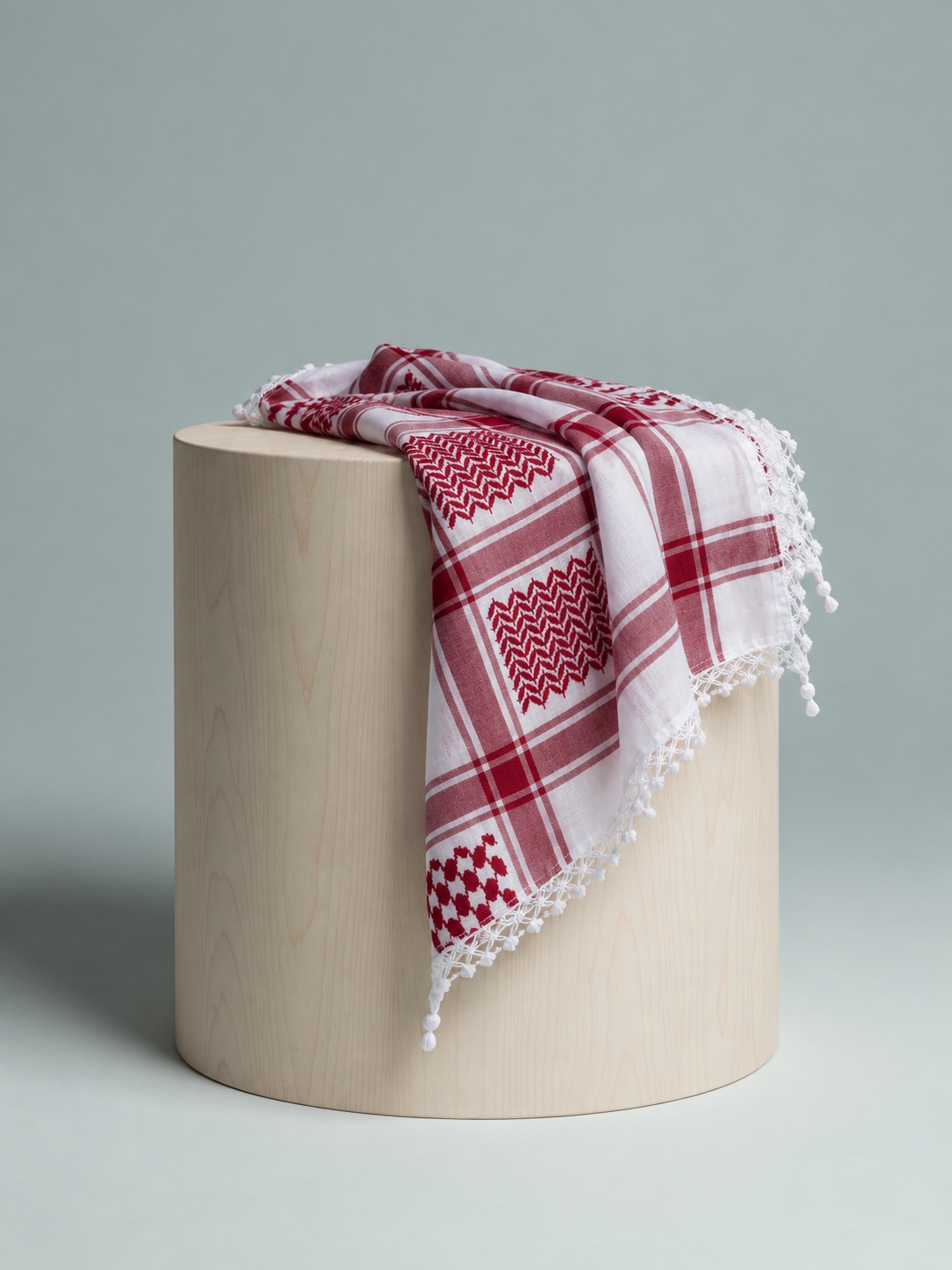 Crimson & White Keffiyeh Scarf with Tassels