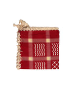 Red and Beige Authentic keffiyeh (shemagh) available online, Toronto, near Toronto, Ontario. Traditional kaffiyeh (kufiya) design. Versatile keffiyeh scarf and arab head scarf. Also a stylish shemagh scarf. Learn how to wear a keffiyeh and about keffiyeh and shemagh