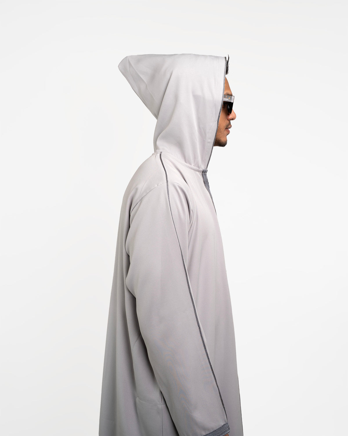 Djellaba Silver for Men – Side Profile, Hood Detail | Furqanwear