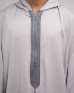 Djellaba Silver for Men – Close-Up Fabric & Hood | Furqanwear